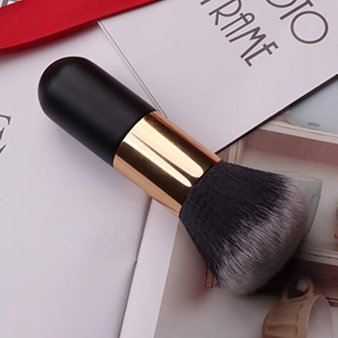 Makeup Brush Powder Brush Foundation Blush Bronzer Contour Face Blender Brush Professional Mineral Blending Buffing Kabuki Brushes Thick and Dense Soft Synthetic Fibers (Black&Golden Plus)