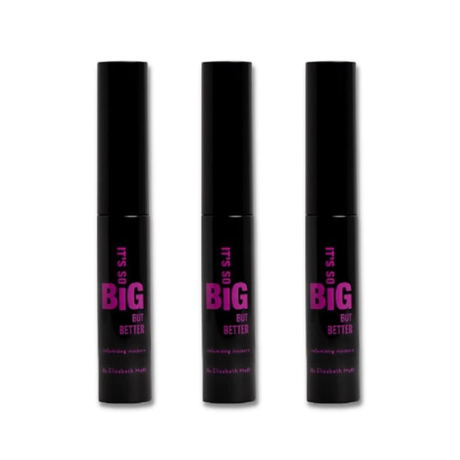 Elizabeth Mott Black Volumizing Mascara Set – Smudge-Proof, Water-Resistant, Lengthening Fiber Formula with Hourglass Wand – Cruelty-Free, Safe for Lash Extensions – Travel-Size Mini Trio, 4ml Each