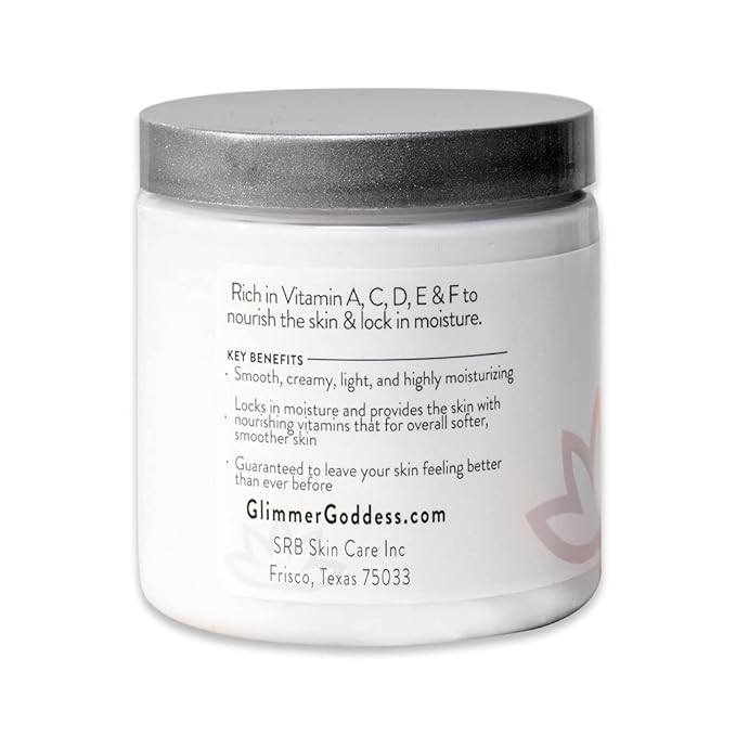Glimmer Goddess Organic Whipped Body Butter for Women - Moisturizer Cream with Shea & Cocoa Butter, Almonds & Coconut Oil - Coconut Lime, 8oz