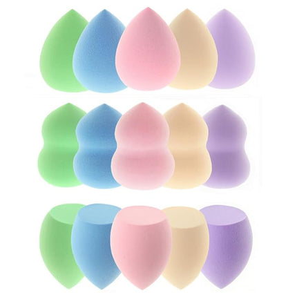 15 Pcs Makeup Sponges Set - 3 Shapes Multi-Colored Soft Cosmetic Sponges for Liquid, Cream & Powder Foundation, Concealer (Pink/Nude/Purple/Green/Blue)