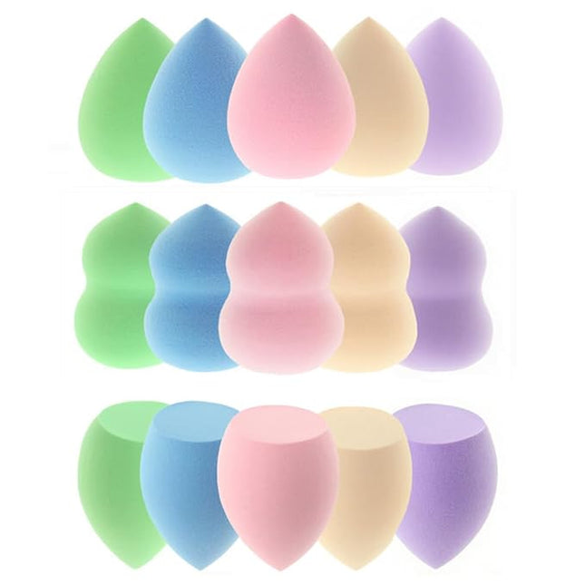15 Pcs Makeup Sponges Set - 3 Shapes Multi-Colored Soft Cosmetic Sponges for Liquid, Cream & Powder Foundation, Concealer (Pink/Nude/Purple/Green/Blue)