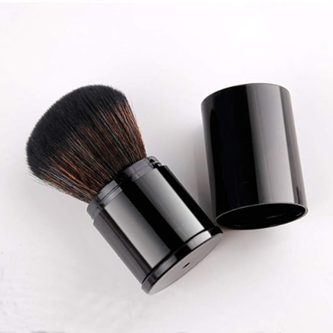 Retractable Powder Brushes Foundation Brush Blush Brush Bronzer Brush Face Blender Brush Professional Mineral Blending Buffing Kabuki Makeup Application Portable With Cover - Black