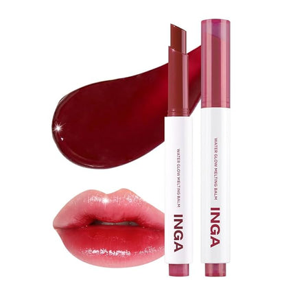 INGA Water Glow Melting Balm - Hydrating Tinted Lip Balm with Soft, Melt-On Texture, Natural Sheer, Glass-Like Finish with Non-Sticky, Lightweight Comfort (POMEGRANTE JUICE)