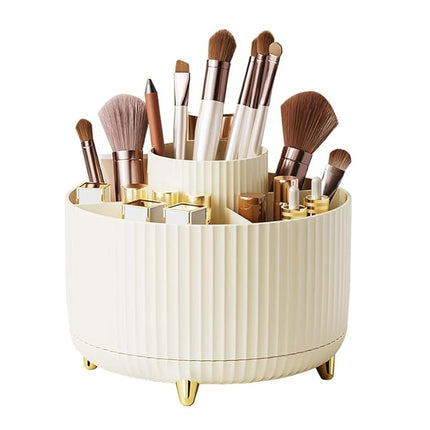 Diesisa Makeup Brush Holder Organizer,360° Rotating Makeup Brush Organizer,5 Slot Make up Brushes Cup for Cosmetics, Nail Polish, Art Supply, Bathroom Vanity Desktop Organizer - Cream