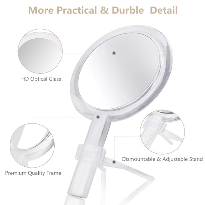 Double Sided 1x - 7X Magnification Hand Held Makeup Mirror with Adjustable Stand,Clear (7X)