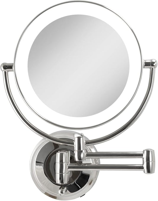 Zadro 11" LED Wall Mounted Makeup Mirror 5X/1X Shaving Mirror Plug in or Battery Operated Vanity Mirrors for Wall (Large | 5X/1X | 11" x 14.5", Chrome)