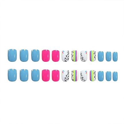 Short Press on Nails Square Fake Nails Black Leopard Print Acrylic Full Cover False Nails Press ons Glossy Blue Rose Red Glue on Nails Artificial Nails Short Stick on Nails for Women Girls 24 Pcs