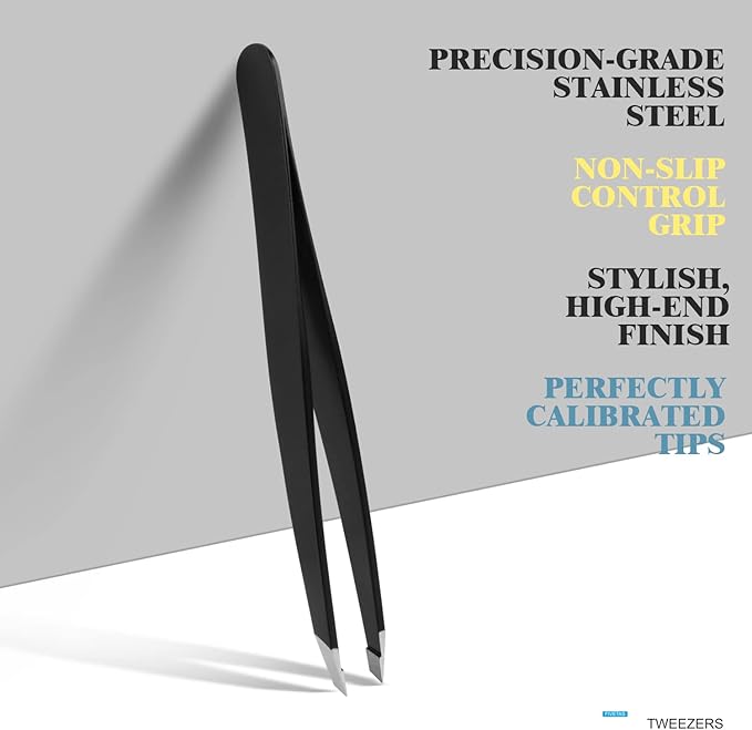 Stainless Steel Tweezers for Eyebrows-Slant Tweezer with Case for Women&Man,Great Precision on Brow,Facial Hair and Ingrown Hair Removal(Black)