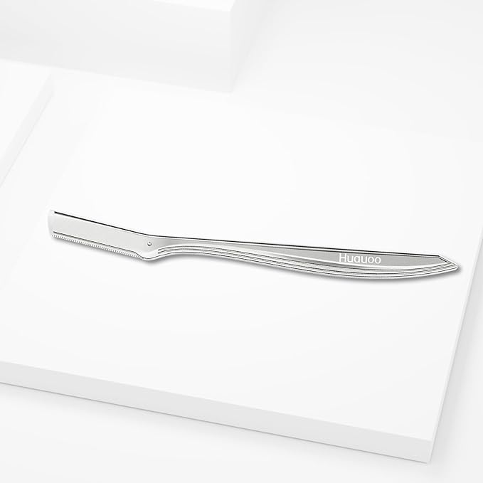 Dermaplane Razor for Women Face, Stainless Steel Handle with 6 Replaceable Blades, Huauoo Face Razors for Women, Peach Fuzz Remover, Eyebrow Trimmer, Dermaplaning Tool for Face Exfoliation (Silver)