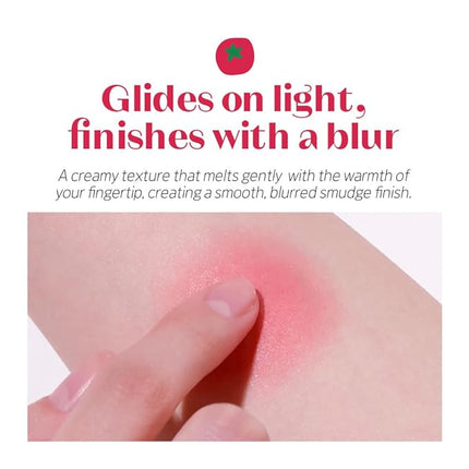 Etude Fruity Lip & Cheek Blur Balm – Sheer Tinted, Moisturizing Cream Balm with Puff, Hydrating Multi-Use Lip & Cheek Color #2 Papaya