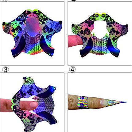 FingerAngel 500Pcs Laser Nail Forms Gel Polish Extension Forms Acrylic Tips Nail Art Decoration DIY Nail Gel Curl