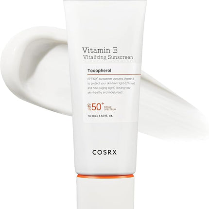 COSRX Vitamin E Vitalizing Face Sunscreen SPF 50, 1.69 fl oz, SPF Moisturizer, Lightweight under Makeup, Travel Essentials, Summer Essentials, Korean Skin Care, Korean Sunscreen for Face