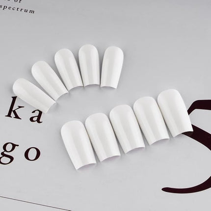 KXAMELIE Ivory White Medium Coffin Nails - Press On, Glue On, Reusable 24 Long Fake Nails - Solid Color, Thick, Natural Look