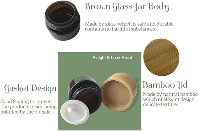 Empty Refillable Glass Cosmetic Jar 4 Pack 5g/0.17oz with Bamboo Lids,Skin Care Travel Containers Pot Vial Holder Sample Storage for Eye Cream Lotion Ointments Lip Balm Brown