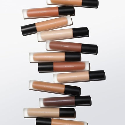 MAKE Beauty Diffusion Dew Skin Tint. Sheer to Medium Coverage Radiant Finish. Blurring, Smoothing, and Brightening for Glowing Complexion. Enhanced with Niacinamide and Adenosine. Suede 12