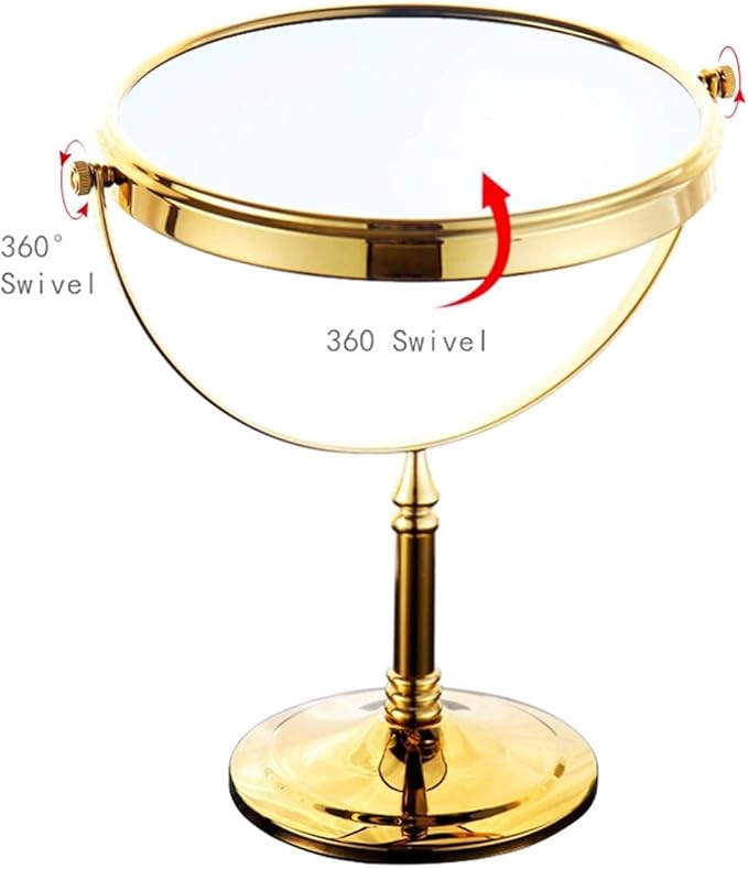 Gold Makeup Mirror 1X/10X Free Standing for Bathroom 8 Inches 360 Swivel Dual-Sided Tabletop Makeup Mirror, Metal