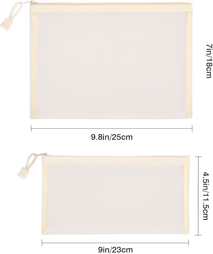 12 Pieces Zipper Nylon Mesh Pouch, Mesh Cosmetic Bags Makeup Bags Pencil Case, Multipurpose Travel Bags for Cosmetic School Office Supplies and Travel Accessories (Beige, A5+B6)