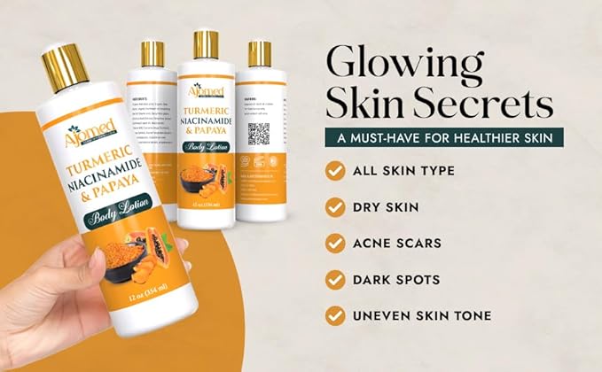 Turmeric body cream– Handmade Niacinamide papaya Turmeric Moisturizer lotion for Dark Spots, Hyperpigmentation, Acne Scars, Evens Tone- turmeric skincare -All Skin Types 8oz (CREAM)