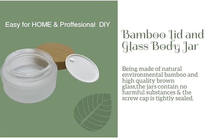 Empty Refillable Frosted Glass Cosmetic Cream Jar 4 Pack 3.3 OZ/100g with Bamboo Lids,Skin Care Travel Containers Pot for Clay Masks,Butter,Body Scrub,Lip Balm, Ointments, Lotion Frost
