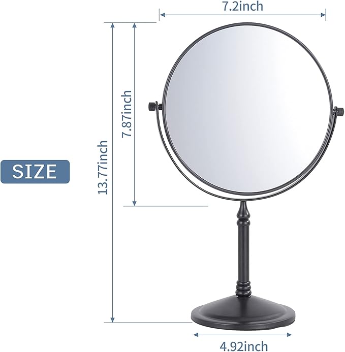 DOWRY Makeup Mirror 10x Magnification Vanity Mirror Tabletop Two-Sided Swivel Matte Black(10X)