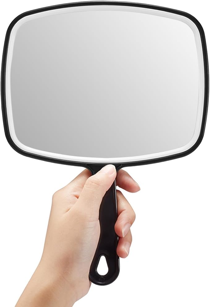 OMIRO Hand Mirror, Large Black Handheld Mirror with Handle, 10.3" L x 7.4" W