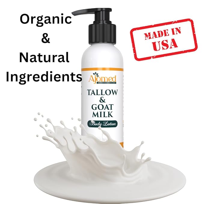 Tallow & Goat Milk Body Lotion for Sensitive Skin, Organic moisturizing Lotion - Soothes Dry skin, Goat Milk face and body Moisturizer - Handmade Tallow for skin cream (12 OZ, Sandalwood Vanilla)