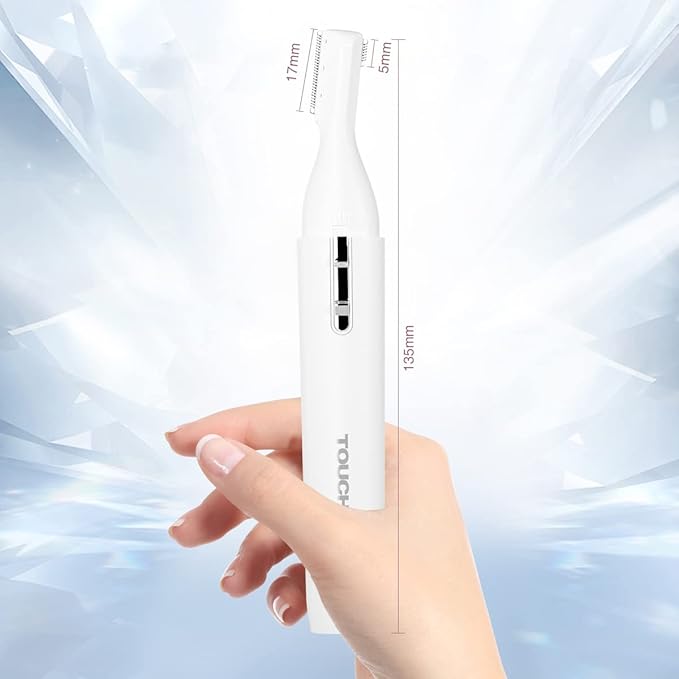 TOUCHBeauty Eyebrow Hair Trimmer for Women, Painless Precision Eyebrow Shaper, Pen-Shaped Hair Remover Razor for Face Chin Neck, Upper-Lip, Peach-Fuzz Mini Sized Battery-Operated, White, 1658A