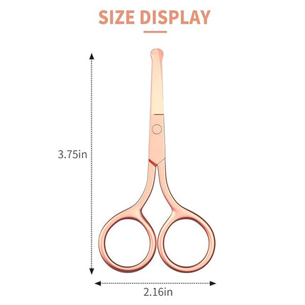 Safety Round Tip Nose Hair and Eyebrow Scissors - Gold Stainless Steel Small Grooming Tool for Painless Trimming of Nasal Cavity, Ear, Eyelashes, Beard and Mustache- AsonTao