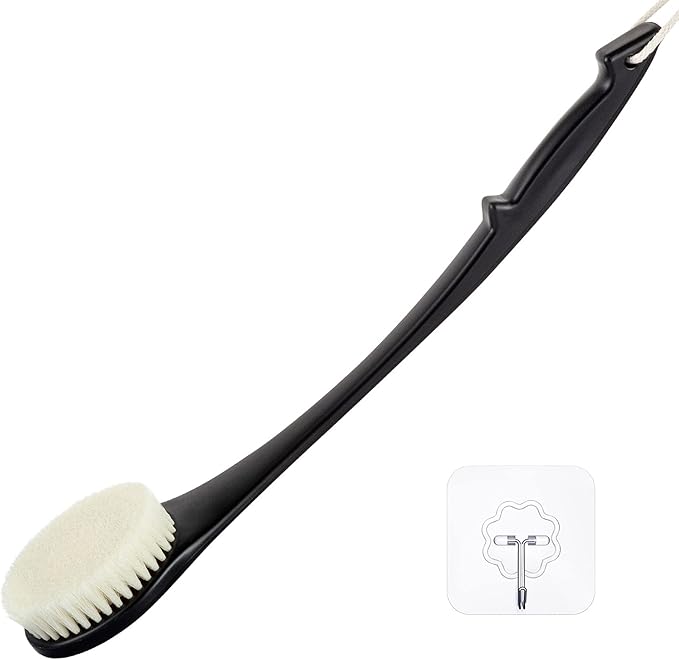 Body Back Scrubber – 17'' Long Handle Shower Brush, Durable Exfoliator for Dry & Wet Use, Deep Cleansing & Gentle Exfoliation for Smooth Skin – for Men, Women & Elderly (Black)