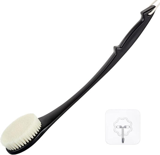 Body Back Scrubber – 17'' Long Handle Shower Brush, Durable Exfoliator for Dry & Wet Use, Deep Cleansing & Gentle Exfoliation for Smooth Skin – for Men, Women & Elderly (Black)
