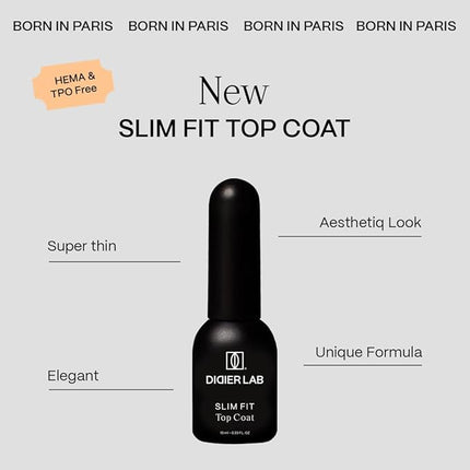 DIDER LAB Premium No Wipe Gel Top Coat Slim Fit for Gel Nail Polish - Ultra-Thin, Long-Lasting, Easy to Apply Top Coat - Free of HEMA and TPO - Ideal for Weak Nails - 0.34 fl oz