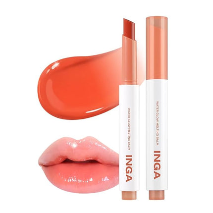 INGA Water Glow Melting Balm - Hydrating Tinted Lip Balm with Soft, Melt-On Texture, Natural Sheer, Glass-Like Finish with Non-Sticky, Lightweight Comfort (PEACH JUICE)