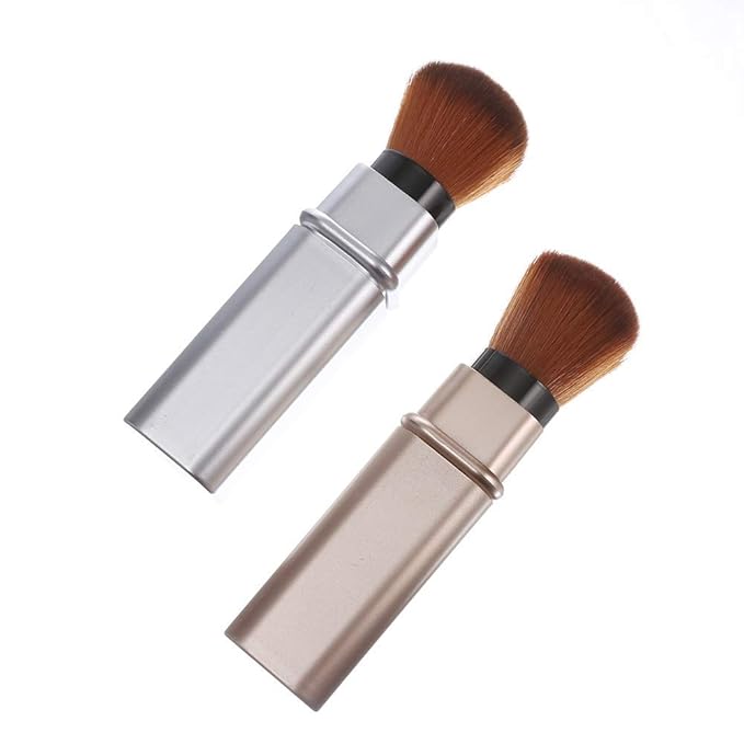 Retractable Kabuki Makeup Brushes Foundation Brush Powder Brush Blush Brush Bronzer Brush Face Blender Brush Professional Mineral Blending Buffing Portable With Cover - Silvery