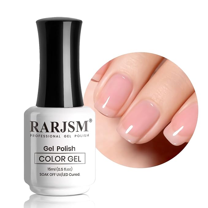 RARJSM Nude Gel Nail Polish Cherry Blossom Pink Skin Tone Color Neutral Sheer Ice Jelly Gel Polish Transparent Nail Gel Polish Soak off UV LED Cured for Home Salon DIY Manicure 15ml Single Bottle