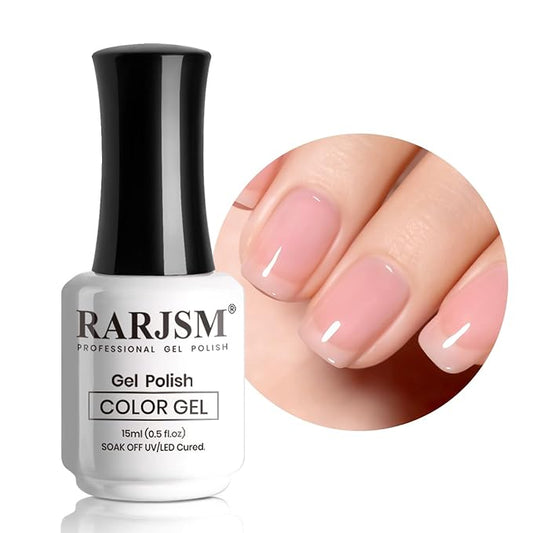 RARJSM Nude Gel Nail Polish Cherry Blossom Pink Skin Tone Color Neutral Sheer Ice Jelly Gel Polish Transparent Nail Gel Polish Soak off UV LED Cured for Home Salon DIY Manicure 15ml Single Bottle