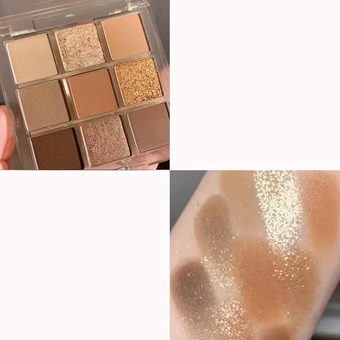 Kayswang 9 colors glitter eyeshadow palette makeup palette matte high pigment color cream texture natural eye shadow powder eye shadow palette in autumn and winter long lasting and waterproof (gold)
