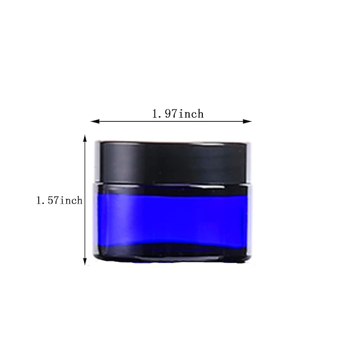 1 oz Glass Container Jar with Lid, Small Empty Cosmetic Round for Cream, Lotion (Blue)