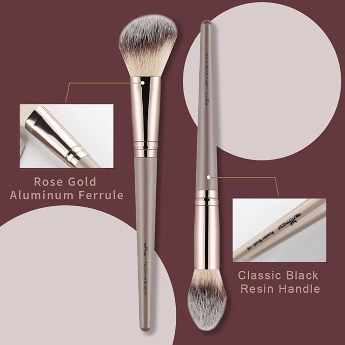 Anmor Contour and Highlighter Brush Set, Premium Blush Bronzer Face Makeup Brush Kit, Perfect for Cheek Nose Blending Contouring (Champagne, Contour/Highlighter)