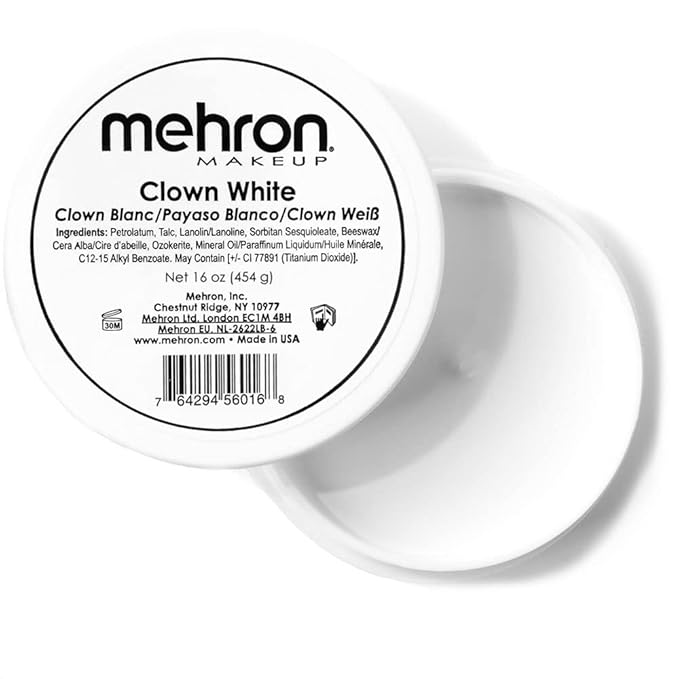 Mehron Makeup Clown White Professional Face Paint Cream Makeup | White Face Paint for Stage, Film, Cosplay, & Mime | Halloween Clown 16 oz (453g)
