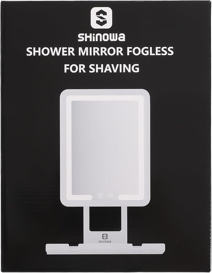Shinowa Heated Shower Mirror Fogless for Shaving, 360° Adjustable Lighted Shower Mirror with 3 Color Modes, Rechargeable Anti Fog Shaving Mirror with Large Storage Tray & Razor Holder, White