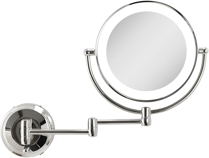 Zadro 11" LED Wall Mounted Makeup Mirror 5X/1X Shaving Mirror Plug in or Battery Operated Vanity Mirrors for Wall (Large | 5X/1X | 11" x 14.5", Chrome)