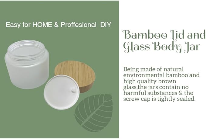 Empty Refillable Frosted Glass Cosmetic Cream Jar 4 Pack 6.7 OZ/200g with Bamboo Lids,Skin Care Travel Containers Pot for Clay Masks,Butter,Body Scrub,Lip Balm, Ointments, Lotion Frost