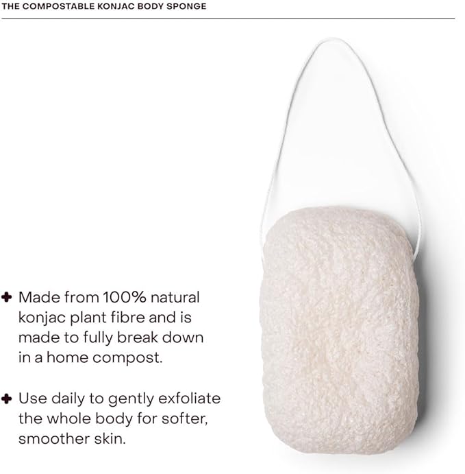 The Compostable Konjac Sponge, 100% Natural Plant-Fiber Cleansing & Reusable Shower Sponge for Smoother Skin, Gentle Exfoliation, 1 Each
