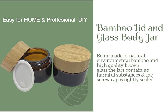 Empty Refillable Frosted Glass Cosmetic Jar 4 Pack 15g/0.5oz with Bamboo Lids,Skin Care Travel Containers Pot Vial Holder Sample Storage for Eye Cream Lotion Ointments Lip Balm Brown