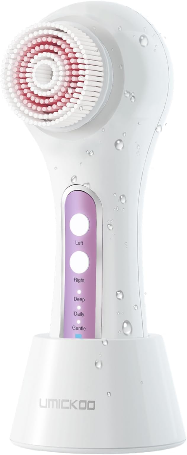Electric Facial Cleansing Brush, 2-Way Rotating Face Scrubber with 3 Modes, Rechargeable, 5 Brush Heads, IPX7 Waterproof, Deep Pore Cleaning for All Skin Types