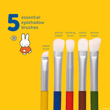 The Crème Shop Miffy Everyday Essentials Eyeshadow Brush Set and Travel Bag, Cute Miffy Pouch, 5 Eye Makeup Brushes, Korean Beauty, Blending Brush, Shading Brush, Precise Brush, Angled Shading