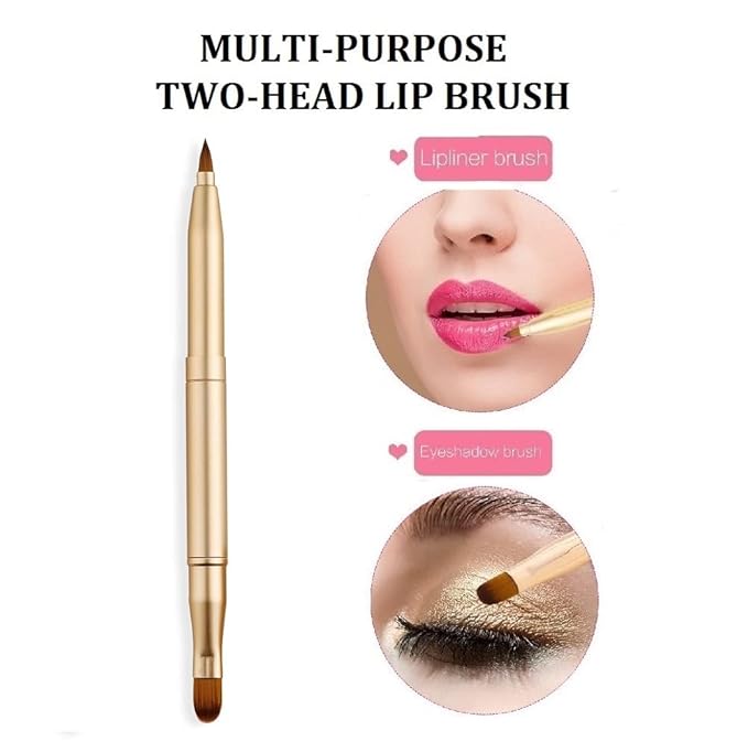 Exquisite Professional Lip Brush Applicators-Retractable Lipstick Brushes- Lipstick Gloss Makeup Brush Tool For Women and Girls (Two-Head-Gold)