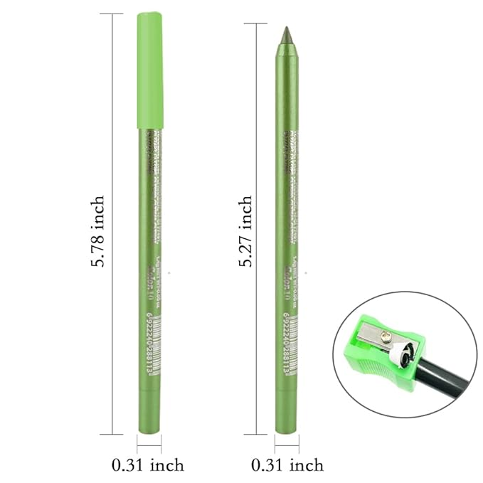 Kaely Gel Eyeliner Pencil for Women, Apple Green Eye Liner Waterproof Smudge Proof with Sharpener, Waterline Eye Makeup Liners, delineador de ojos contra el agua, Vegan & Cruelty-Free, 10