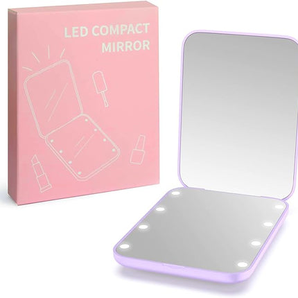 WOBSION Small Mirror with Lights,LED Compact Makeup Mirror,1x/3x Mini Travel Mirror with Magnification,Portable for Purse,Pocket,Gifts for Girls,Purple