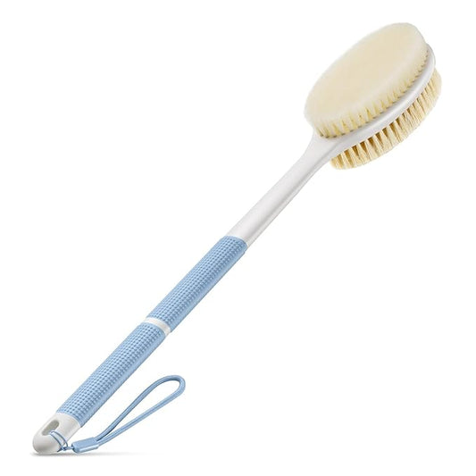 Back Scrubber Anti Slip for Shower,Shower Brush Long Handle with Stiff and Soft Bristles,Body Exfoliator for Bath or Dry Brush(Blue)